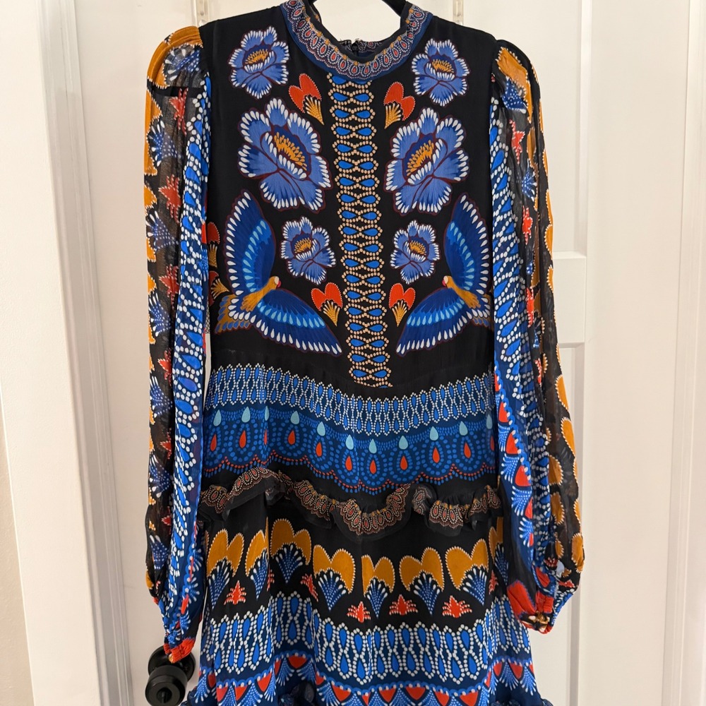 FARM Rio Black Blue Gold Floral Maxi Dress - Picture 2 of 5